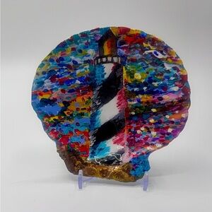 Colorful Lighthouse Painted Shell